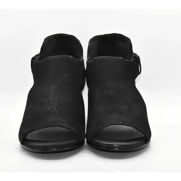 A7 Auth EILEEN FISHER Iris Black Nubuck Cutout Peep Toe Block Heels Sandals Sz 9 - Picture 5 of 7